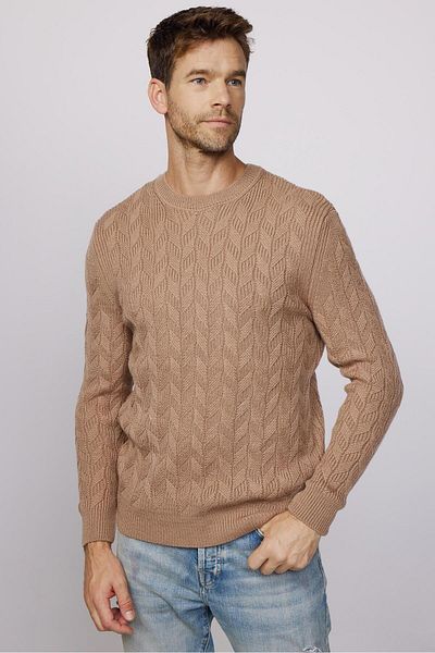 Tudors Slim-Fit Slim-Fit Cremefarbener Strickpullover mit Rundhalsausschnitt für Herren