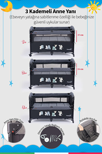 Prego Premium Anne Yanı Oyun Parkı 70*120 cm + Yatak
