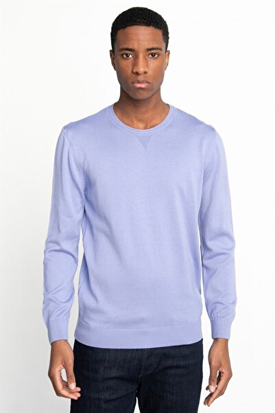 Tudors Erkek Standart Fit Normal Kesim Bisiklet Yaka Lila Triko Kazak