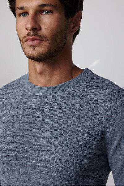 Tudors Ανδρικό πλεκτό πουλόβερ Indigo με λαιμόκοψη με λεπτή εφαρμογή