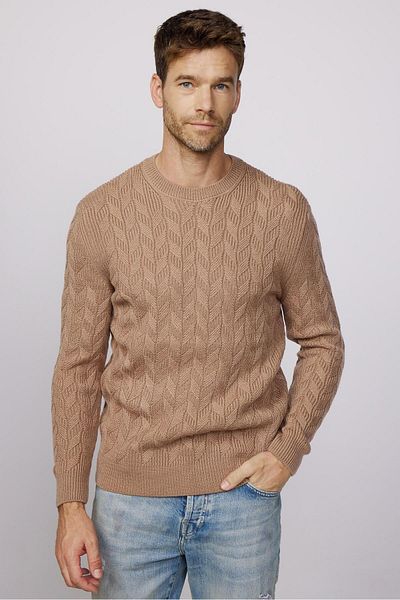 Tudors Slim-Fit Slim-Fit Cremefarbener Strickpullover mit Rundhalsausschnitt für Herren