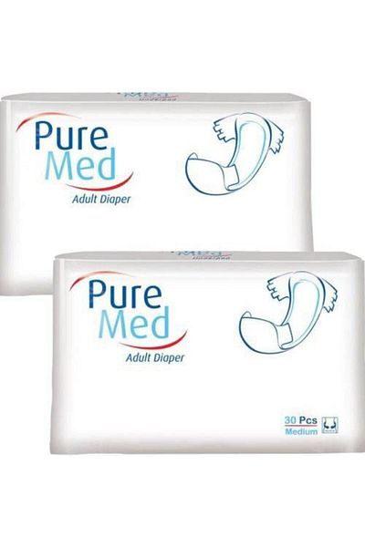 Puremed Medium-medium Size Textile Surface Adult Patient Diapers 30 Pieces 2 Packs 60 Uses