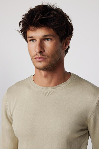 Tudors Men's Standard Fit Regular Cut Crew Neck Stone Knitwear Sweater