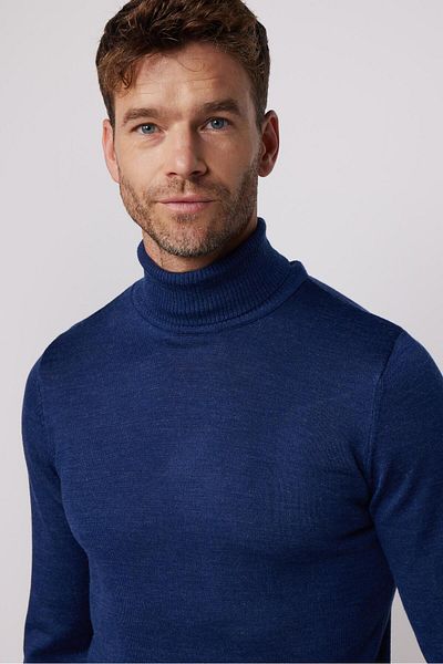 Tudors Herren-Strickpullover mit schmaler Passform, schmaler Passform, Rundhalsausschnitt, einfarbig, Saxophon, Blau