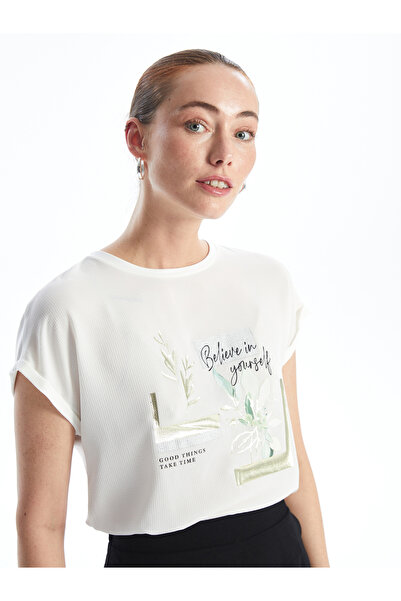 LC Waikiki Dámské tričko s krátkým rukávem s potiskem Crew Neck