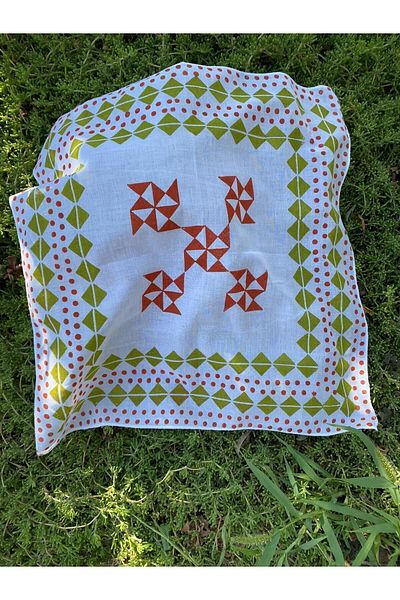 leillART Women's White Color Patterned Cotton Handmade Hair Bandana