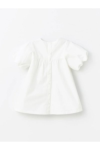 LC Waikiki LCW baby Crew Neck Short Sleeve Baby Girl Poplin Dress