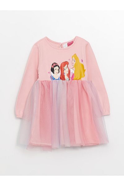 LC Waikiki Princess Printed Baby Girl Dress - Crew Neck, μακρυμάνικο