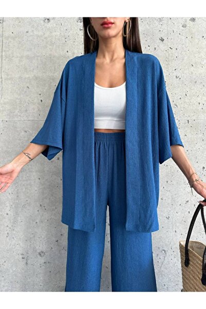 LAMİFUSTORE طقم كيمونو مزدوج سادة (قصة مريحة)