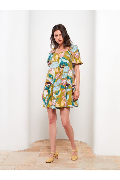LC Waikiki Patterned Square Collar Short Sleeve Women's Dress