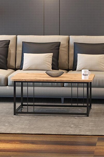 Pinkcloset LAYLA Oval Kesim Sehpa , 60x90 Metal Ayaklı Masa , Orta Sepha