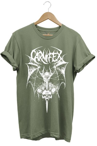 WİDİ Μπλουζάκι Carnifex Rock Gothic Streetwear με στάμπα κανονικής εφαρμογής χακί