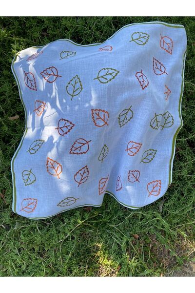 leillART White Leaf Patterned Cotton Women's Hair Bandana