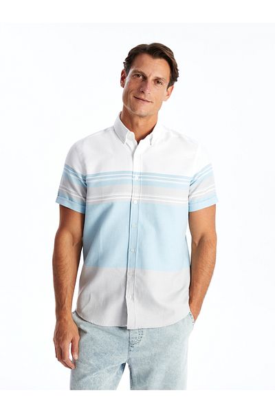 LC Waikiki Pruhovaná pánska košeľa Regular Fit - Krátky rukáv