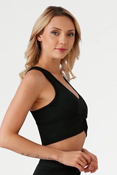 missmaral Black Light Supported Covered Front Gathered Crop Top Bustier Sports and Daily Use
