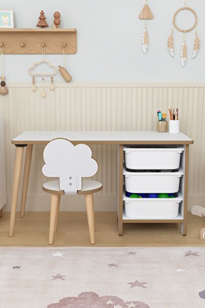 OBİ Atölye Çocuk Masa Sandalye Takımı 90x45 Cm 3 Sepetli Çocuk Çalışma Masası...