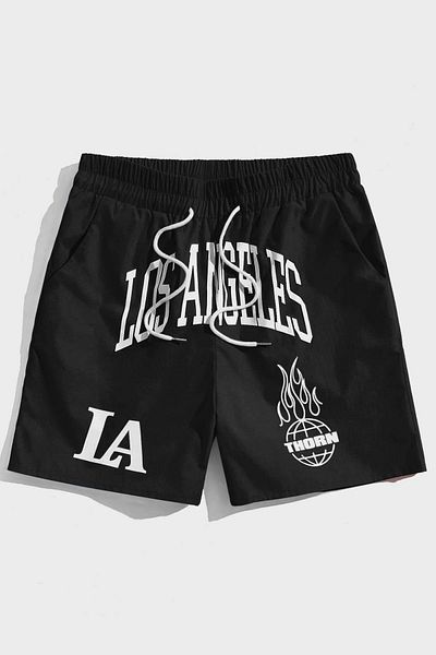 FEEL STYLE Μαύρο βαμβακερό σορτς Los Angeles Premium - 100% αναπνεύσιμο