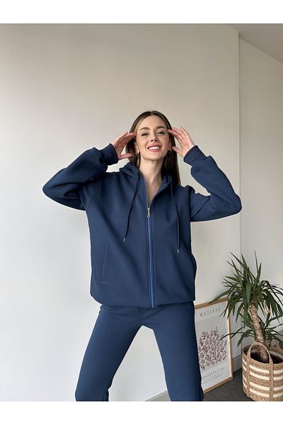 FEEL STYLE Γυναικείο Σετ Φόρμας Μακρύ Φούτερ με Κουκούλα Τριών Κλωστών