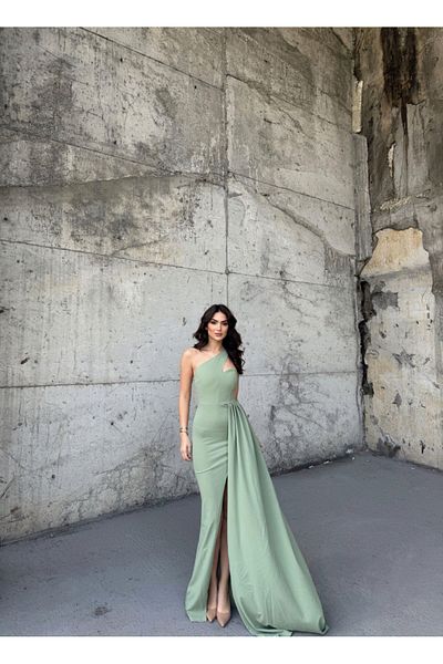 Mekafashion Βραδινό φόρεμα με σκίσιμο Diva582475 ΜΕΝΤ ΠΡΑΣΙΝΟ