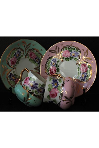 BY.RAYKA PORSELEN El Dekor Saray Double Cup Set - Hand Painted