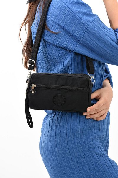 571 Collections Çanta Black Cross Strap Three Compartment Wallet Phone Holder - Model 571-15E