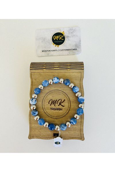 MK tasarım Real Black Blue Agate Stone Bracelet Mk.022.009