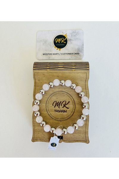 MK tasarım REAL PINK QUARTZ STONE BRACELET| IN SPECIAL BOX| CUSTOMER CARD MK.022.005