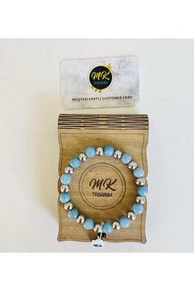 MK tasarım REAL BLUE QUARTZ STONE BRACELET| IN SPECIAL BOX| CUSTOMER WITH CARD MK.022.001