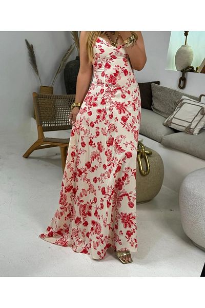 Ladyone Patterned Viscose Women's Dress - Rubber Rope Strap