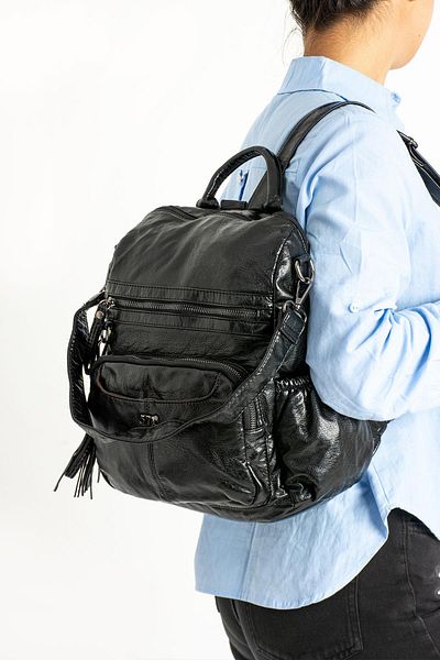 571 Collections Çanta Black Faux Leather Backpack - Model 571-9-12B