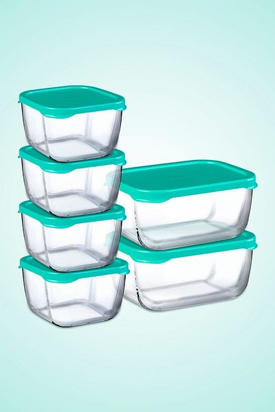 Paşabahçe (96881) 6 Pieces Snowbox Storage Container Set /2 Medium 4 Small (LIGHT GREEN)