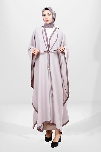 Beyza Μπεζ Χρώμα Lace Up Bat Model Hijab Poncho 3779