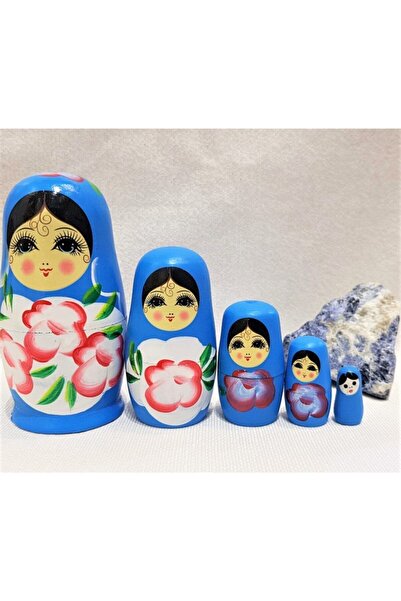 Genel Markalar 5li Mavi Ahşap Matruşka Bebek