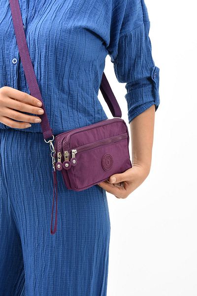571 Collections Çanta Purple Three Compartment Crossbody Wallet Phone Holder - 571-15E