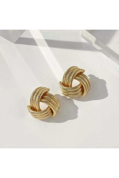 Rachel Gold Spiral Model,Knot Metal Vintage Earrings-4 cm