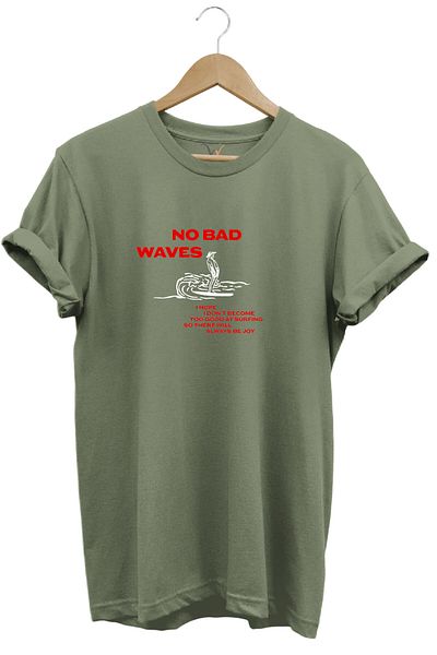 WİDİ Vintage Waves Wave And Text Printed Surf Regular Fit 100% βαμβακερό μπλουζάκι χακί