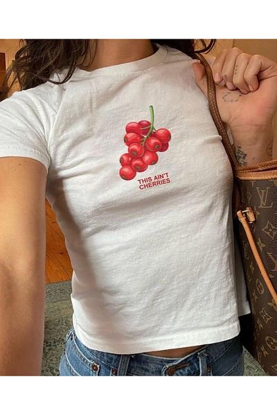 Touz Moda Μπλούζα Crop με εμπριμέ ζώνη Cherries