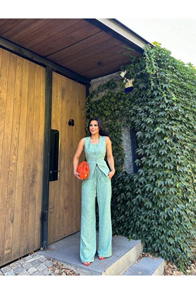 ZF BUTİK Súprava ľanu - vesta a nohavice, štvorcový golier