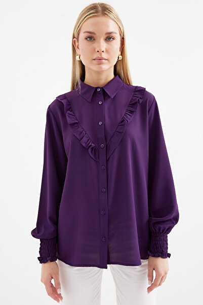 Bigdart 20223 Fırfırlı Uzun Kol Gömlek - Mor