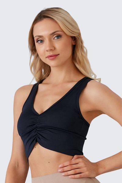 missmaral Bustieră crop top bleumarin - Suport ușor, șnur acoperit în față, sport și utilizare zilnică 5101