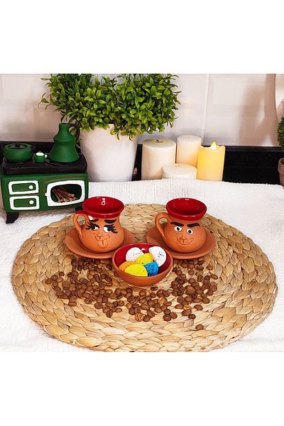 HerşeyTopraktan Handmade Emoji Expression Coffee Cup Set for 2 People