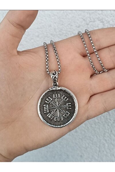 BSN Store İskandinav Çift Taraflı Tılsım Pusula Valknut Figürlü Kolye