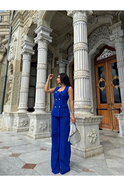 ZF BUTİK Súprava štvorcovej vesty a nohavíc s golierom