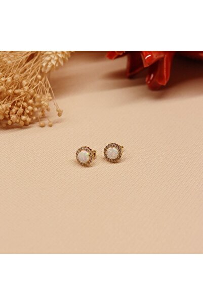 TAHAN MÜCEVHERAT Beyaz Opal Vidalı Küpe