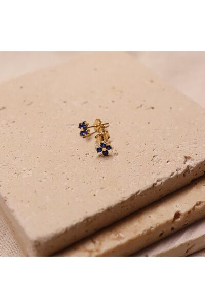 TAHAN MÜCEVHERAT Safir Taşlı Yonca Vidalı Küpe