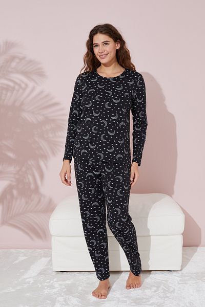 Siyah İnci Set de pijamale din bumbac cu model luna neagră