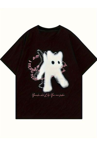 Touz Moda Tricou oversize imprimat Kawaii Run