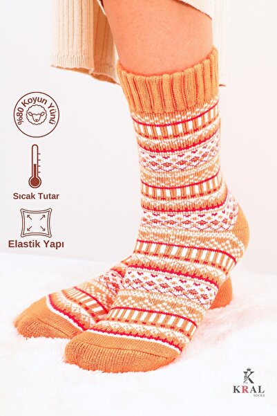 Miss Lana Специално производство (3 чифта) Дебели зимни 100% вълнени шарени чорапи на райе