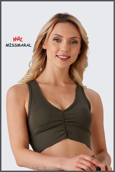 missmaral Bustieră crop top kaki - ușoară și acoperită, adunată în față, sport și utilizare zilnică 5101