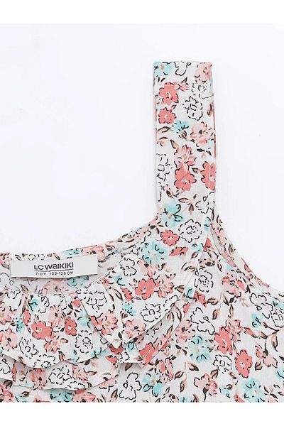 LC Waikiki Κοριτσίστικη μπλούζα με τετράγωνο λαιμό Floral Crop - LCW Kids